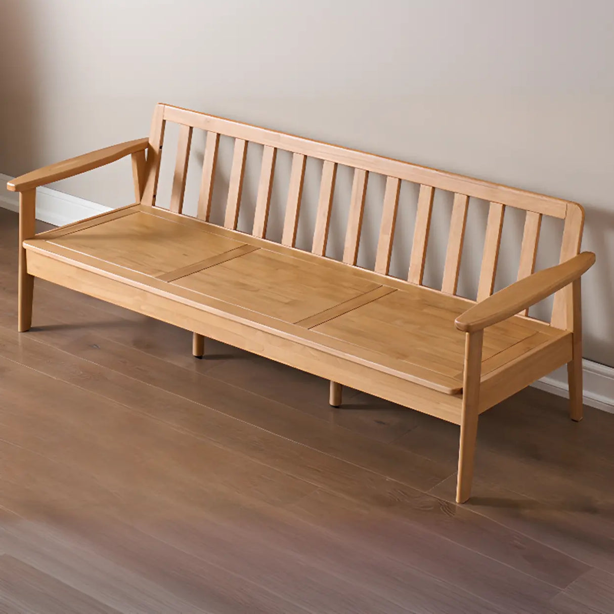 Scandinavian Green Imitation Linen Wood Frame Sofa Image - 11
