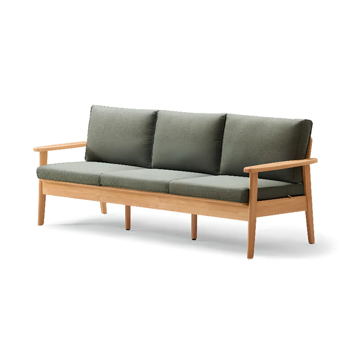 Scandinavian Green Imitation Linen Wood Frame Sofa Image - 5