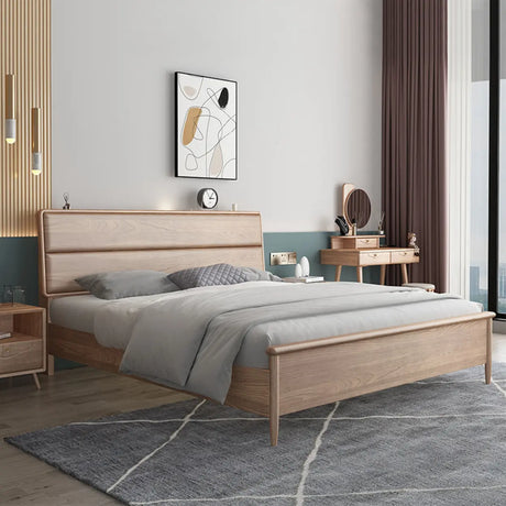 Scandinavian Headboard Wooden Storage Bed with Shelves Image - 1