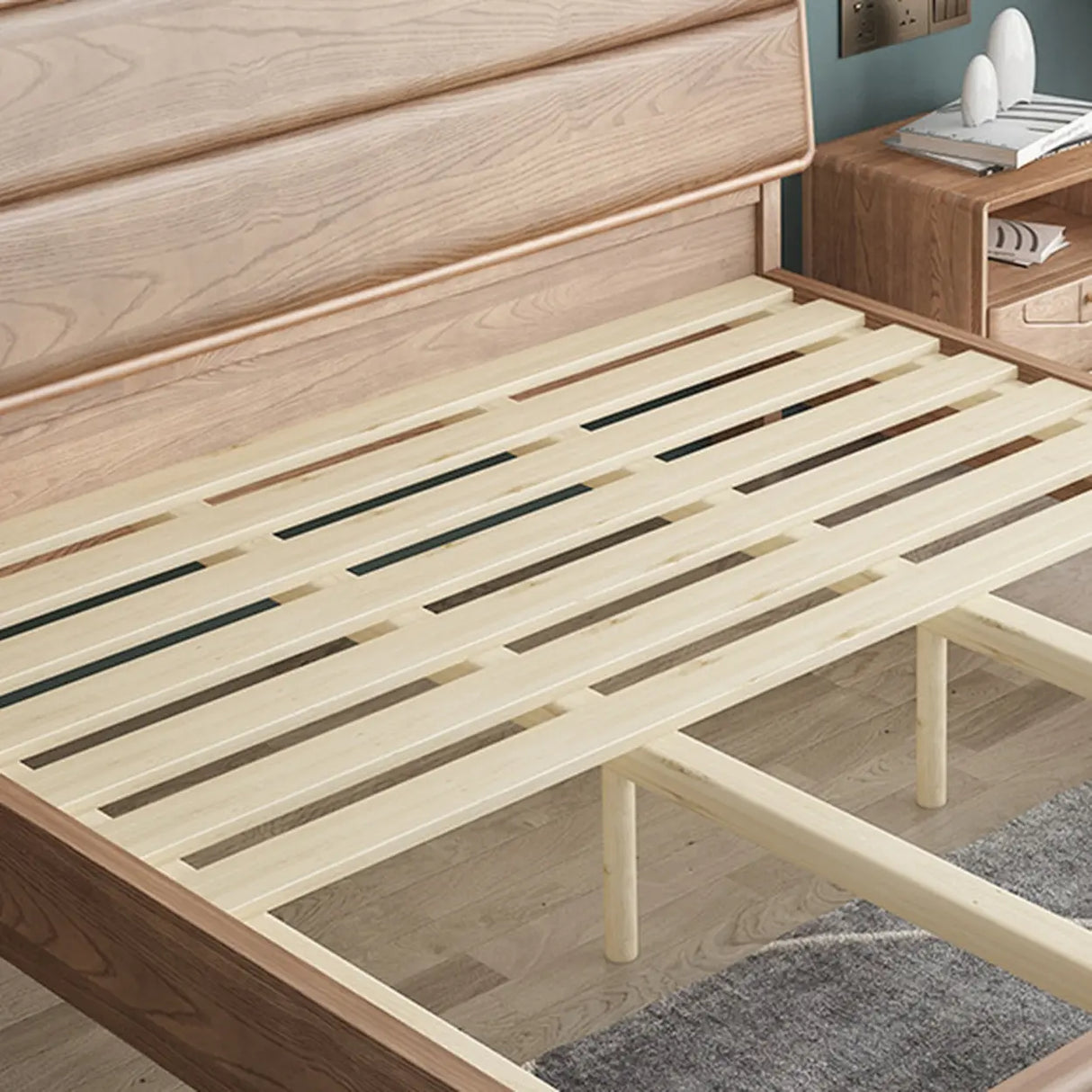 Scandinavian Headboard Wooden Storage Bed with Shelves Image - 10