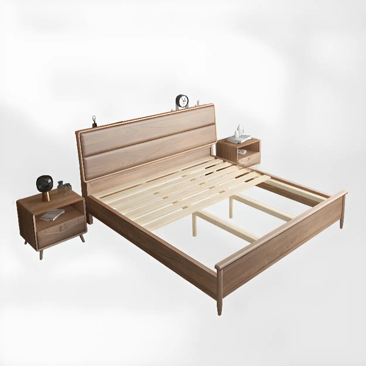 Scandinavian Headboard Wooden Storage Bed with Shelves Image - 11