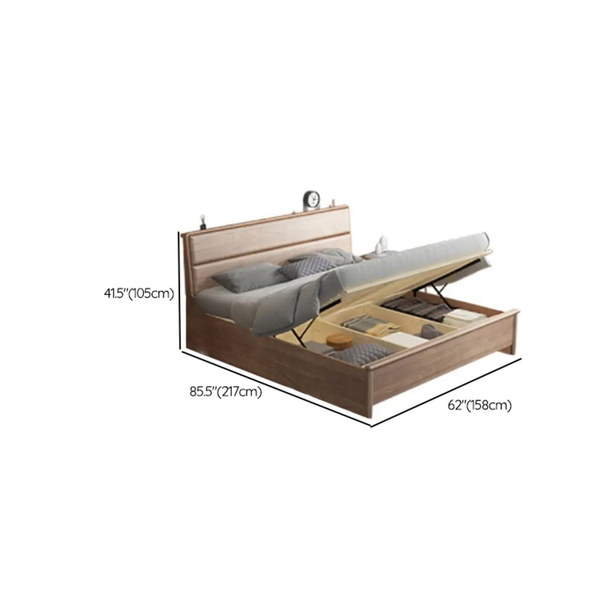 Scandinavian Headboard Wooden Storage Bed with Shelves Image - 16