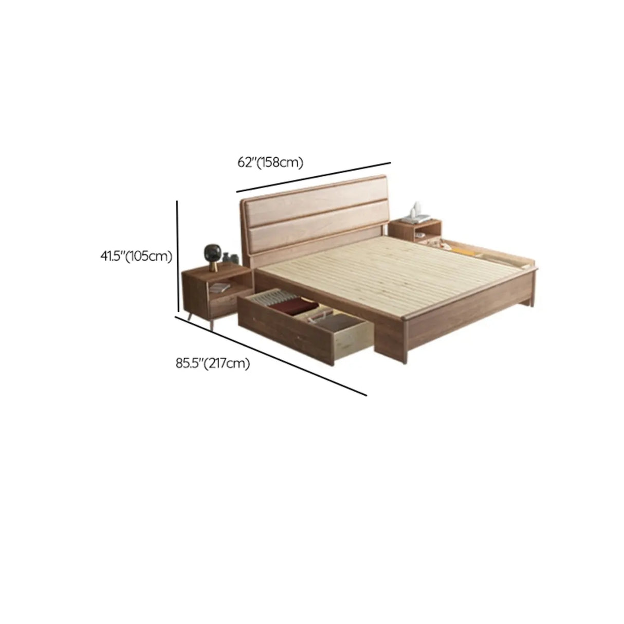 Scandinavian Headboard Wooden Storage Bed with Shelves Image - 18