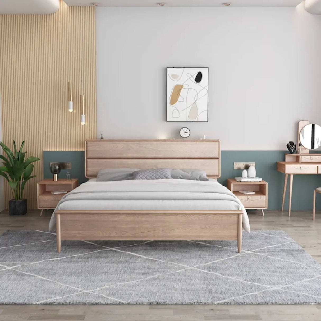 Scandinavian Headboard Wooden Storage Bed with Shelves Image - 3