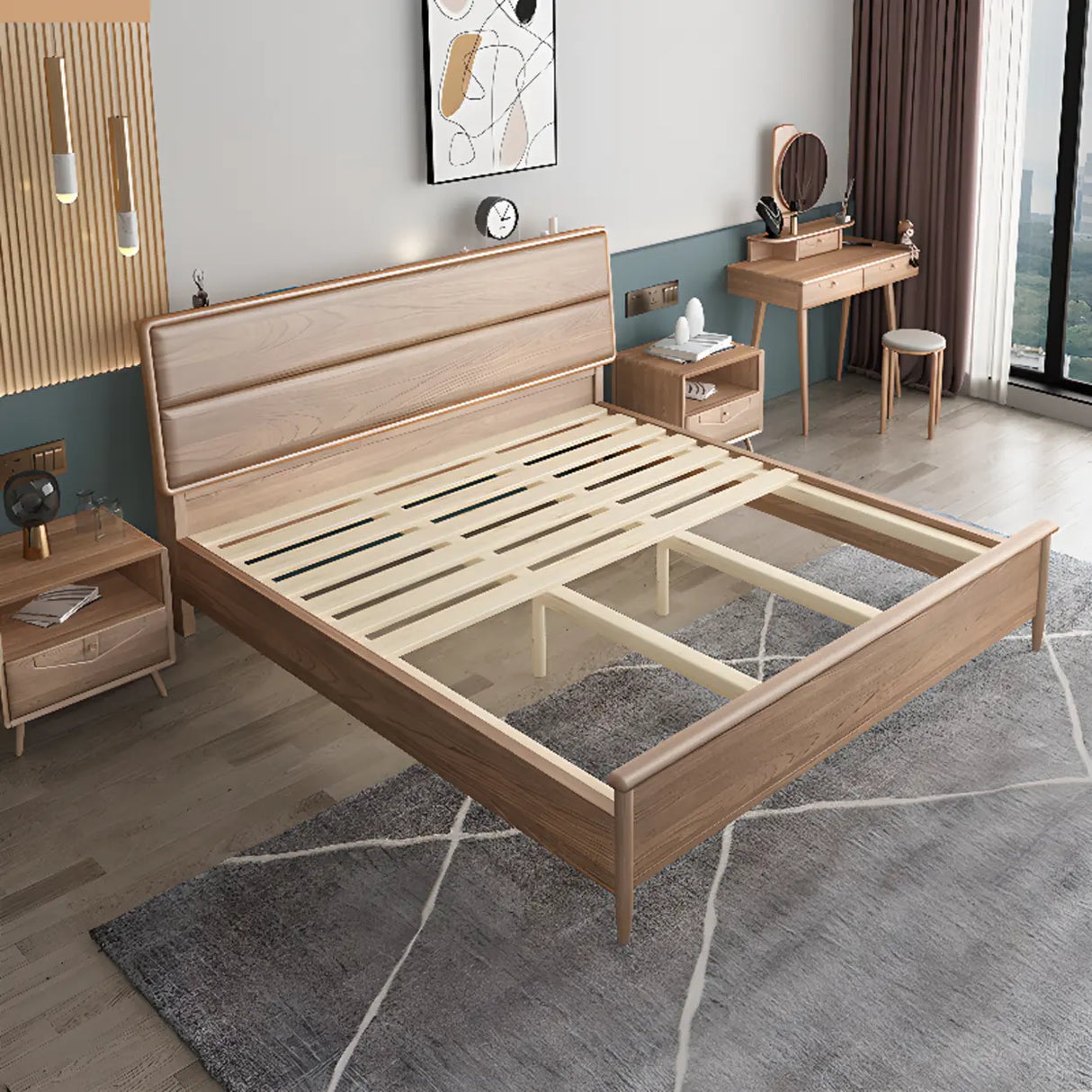 Scandinavian Headboard Wooden Storage Bed with Shelves Image - 4