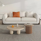 Scandinavian Khaki Brown Wooden Round Coffee Table Set Image - 3