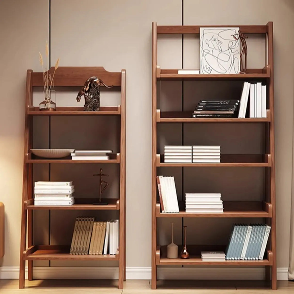 Scandinavian Mimimalist Wood Ladder Vertical Bookshelf Rack Image - 1