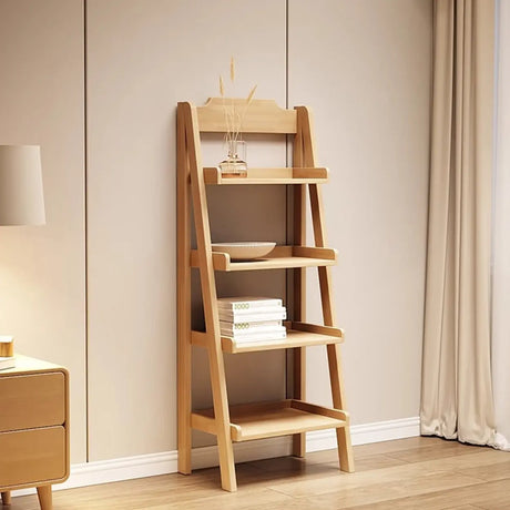 Scandinavian Mimimalist Wood Ladder Vertical Bookshelf Rack Image - 2