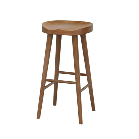 Scandinavian Minimalist Brown Wood Bar Stool with Footrest Image - 1