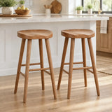 Scandinavian Minimalist Brown Wood Bar Stool with Footrest Image - 1