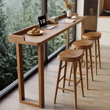 Scandinavian Minimalist Brown Wood Bar Stool with Footrest Image - 2