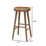 Scandinavian Minimalist Brown Wood Bar Stool with Footrest #size