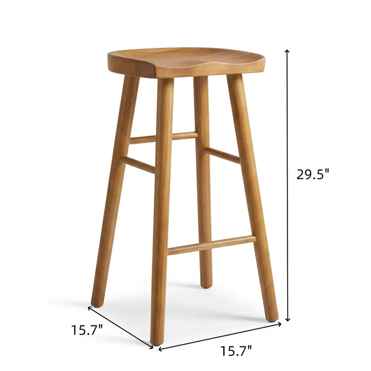Scandinavian Minimalist Brown Wood Bar Stool with Footrest Image - 7 