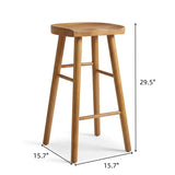 Scandinavian Minimalist Brown Wood Bar Stool with Footrest Image - 7 #size