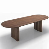 Scandinavian Minimalist Oval Wooden Fluted Base Dining Table Image - 5