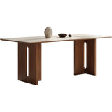 Scandinavian Minimalist Rectangle Beige Stone Top Dining Table Image - 2