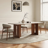 Scandinavian Minimalist Rectangle Beige Stone Top Dining Table Image - 3