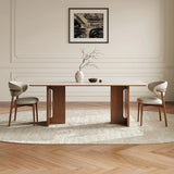 Scandinavian Minimalist Rectangle Beige Stone Top Dining Table Image - 4