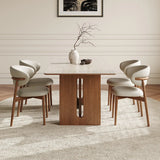 Scandinavian Minimalist Rectangle Beige Stone Top Dining Table Image - 5