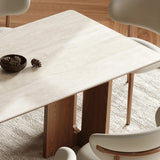 Scandinavian Minimalist Rectangle Beige Stone Top Dining Table Image - 6