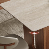 Scandinavian Minimalist Rectangle Beige Stone Top Dining Table Image - 8