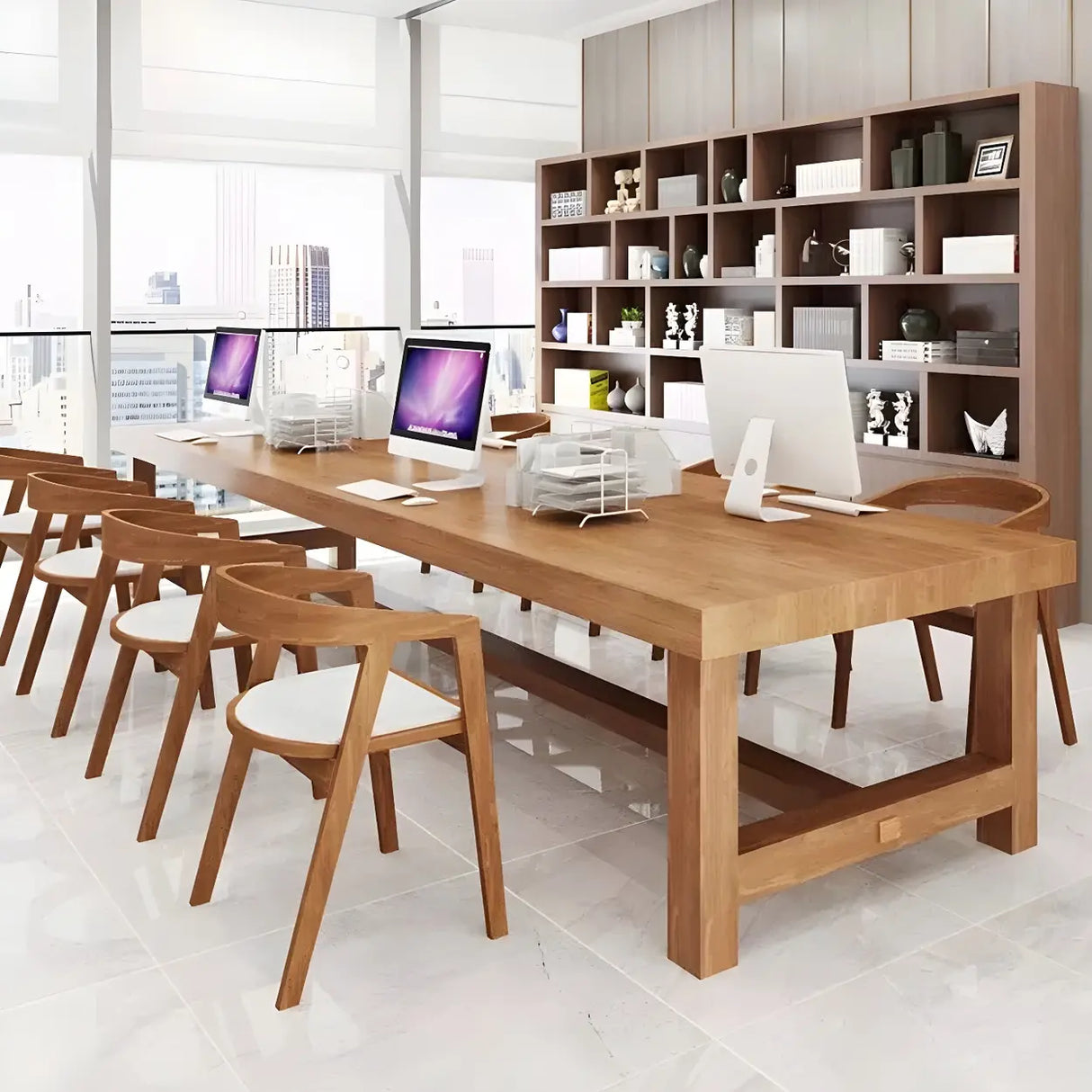Scandinavian Multi-Person Rectangle Wooden Meeting Desk Image - 10