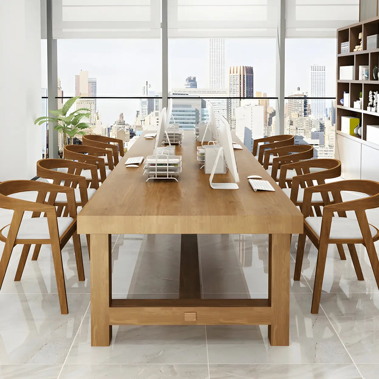 Scandinavian Multi-Person Rectangle Wooden Meeting Desk Image - 3