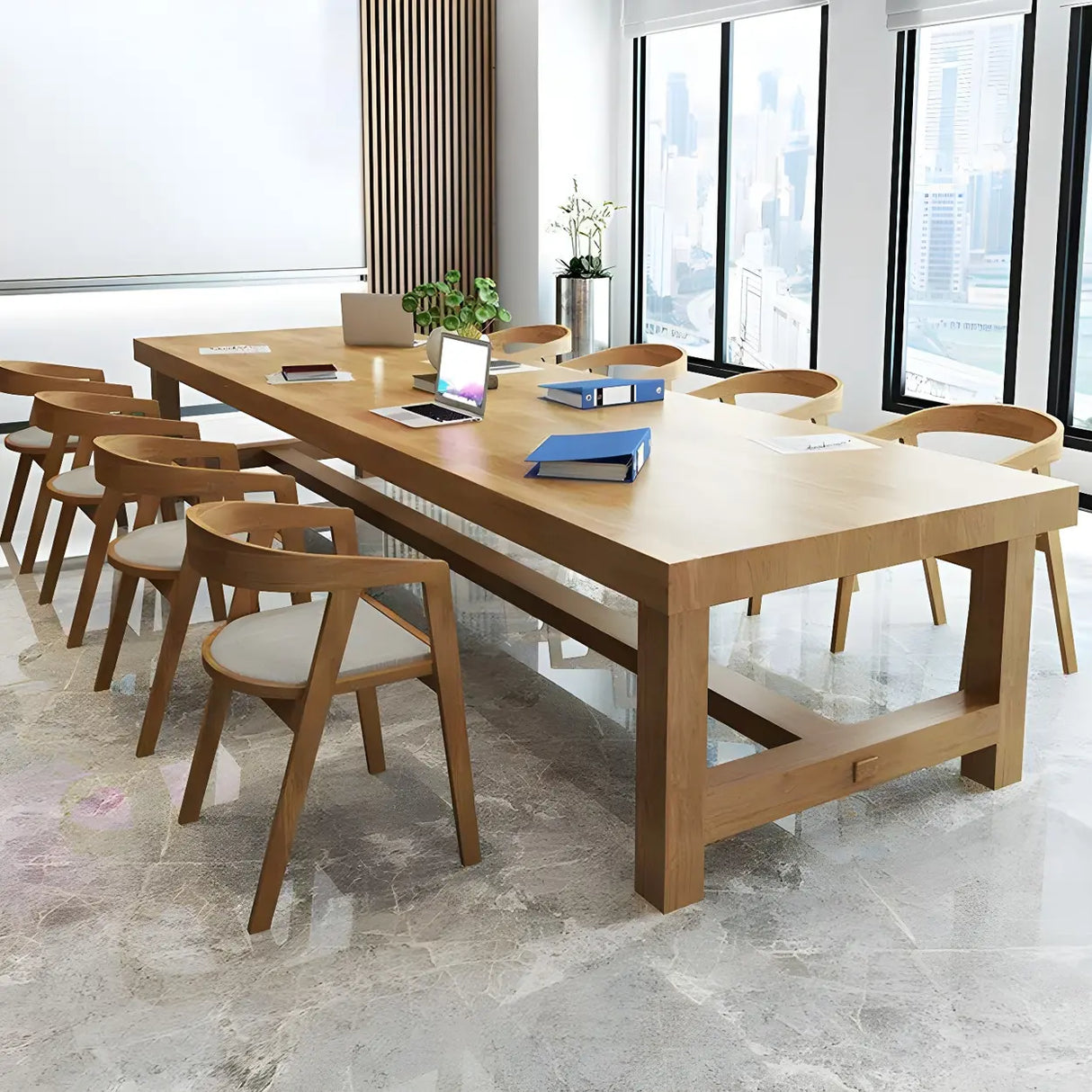 Scandinavian Multi-Person Rectangle Wooden Meeting Desk Image - 4