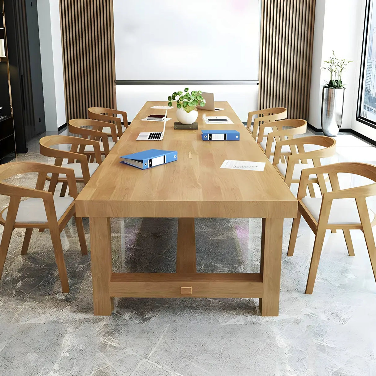 Scandinavian Multi-Person Rectangle Wooden Meeting Desk Image - 9