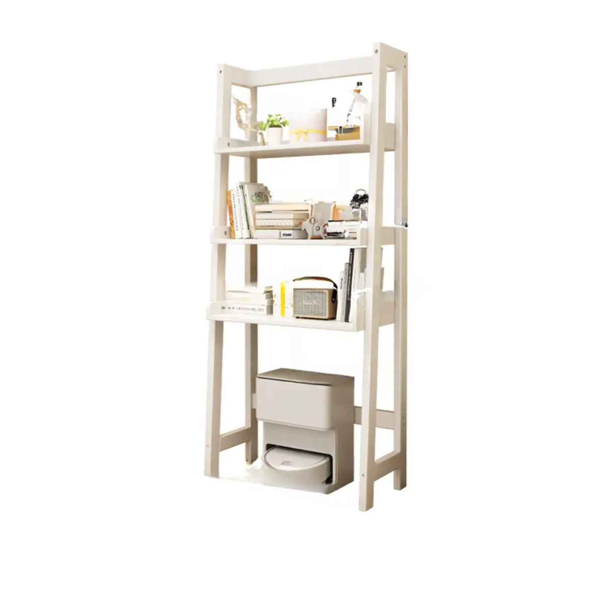 Scandinavian Narrow Ladder Vertical Corner Wood Bookshelf Image - 12