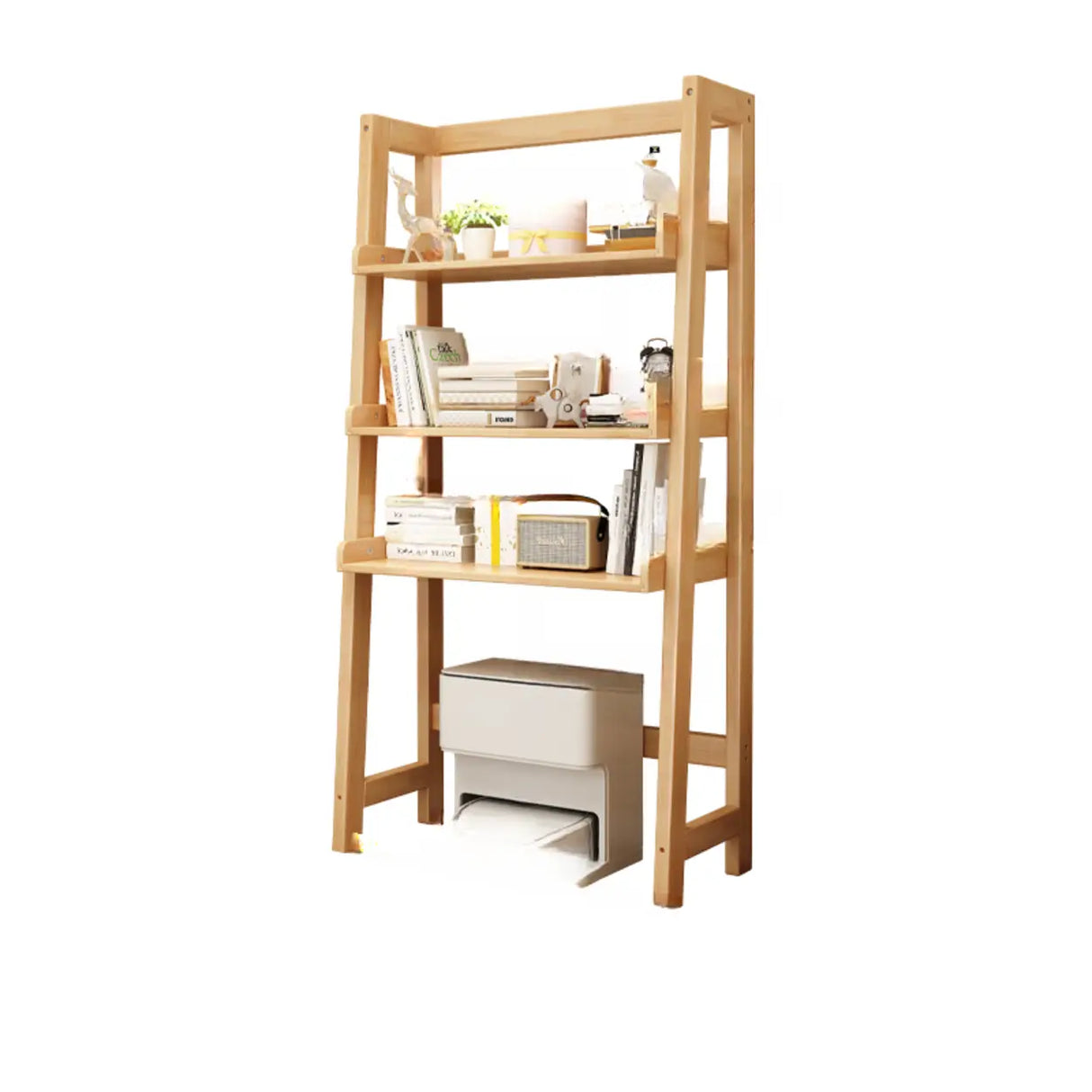 Scandinavian Narrow Ladder Vertical Corner Wood Bookshelf Image - 13