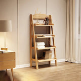Scandinavian Narrow Ladder Vertical Corner Wood Bookshelf Image - 2