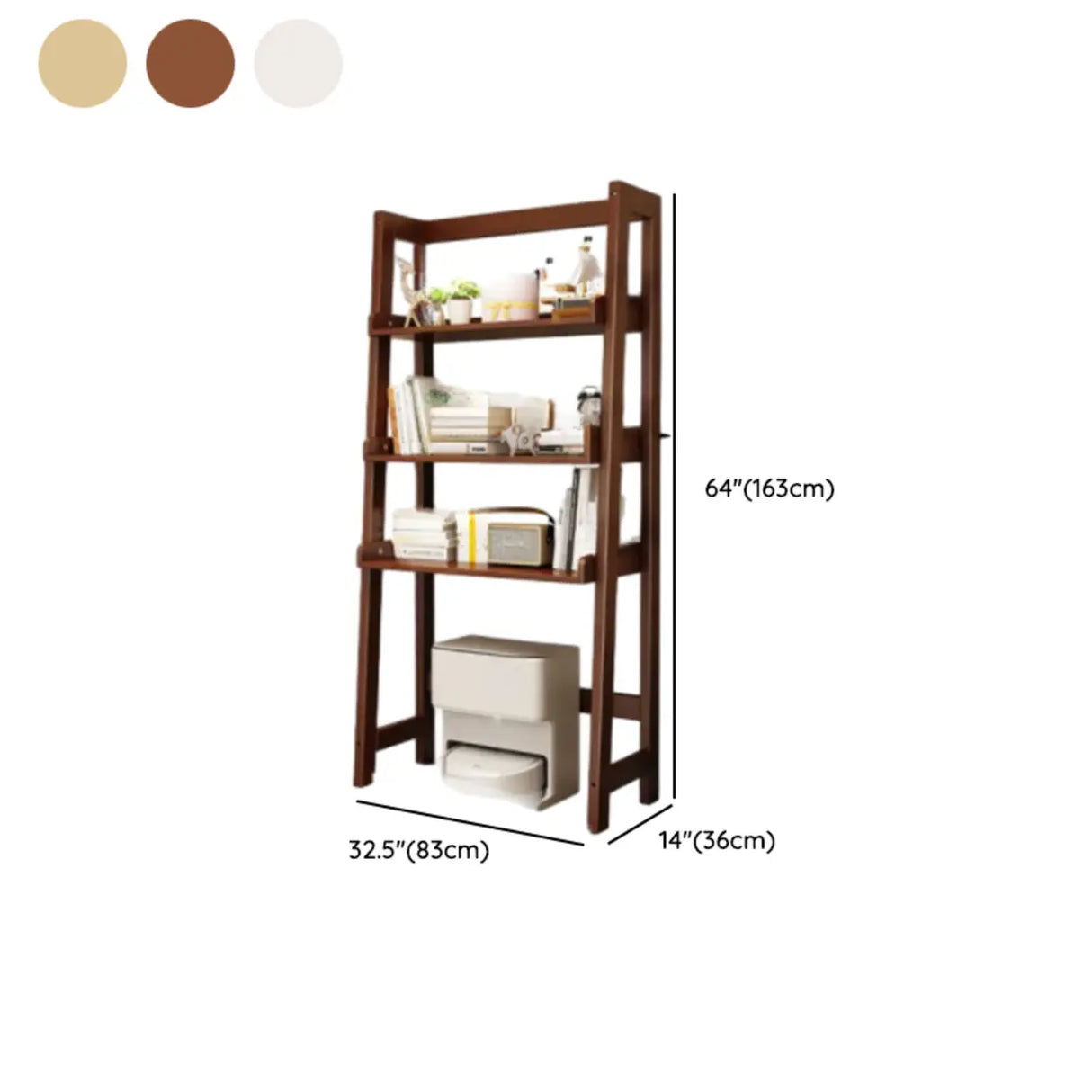 Scandinavian Narrow Ladder Vertical Corner Wood Bookshelf Image - 20