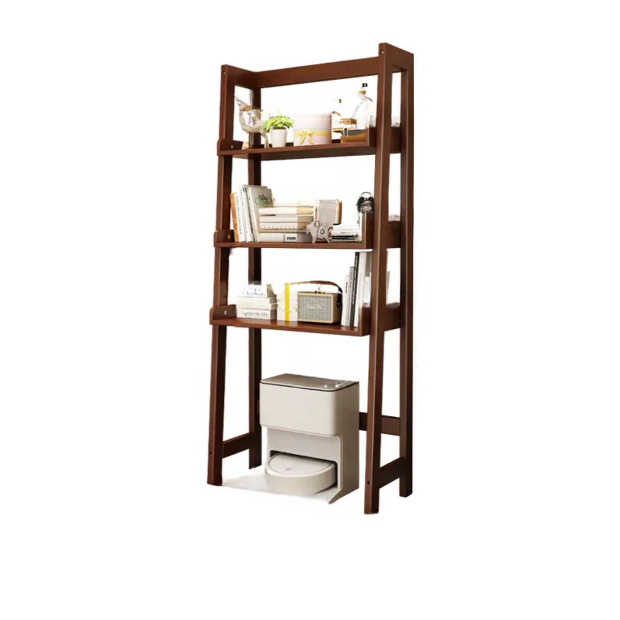 Scandinavian Narrow Ladder Vertical Corner Wood Bookshelf Image - 3