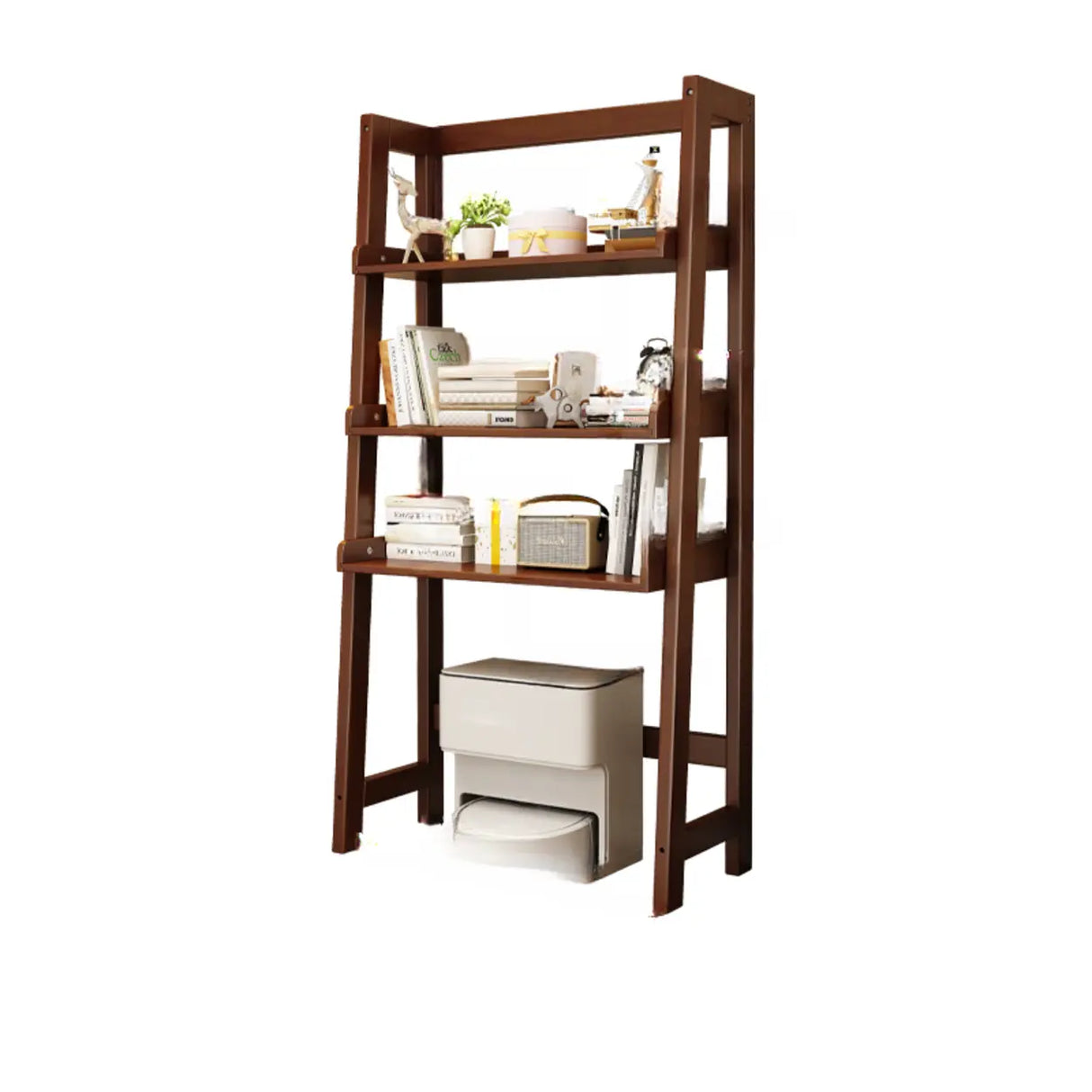 Scandinavian Narrow Ladder Vertical Corner Wood Bookshelf Image - 7
