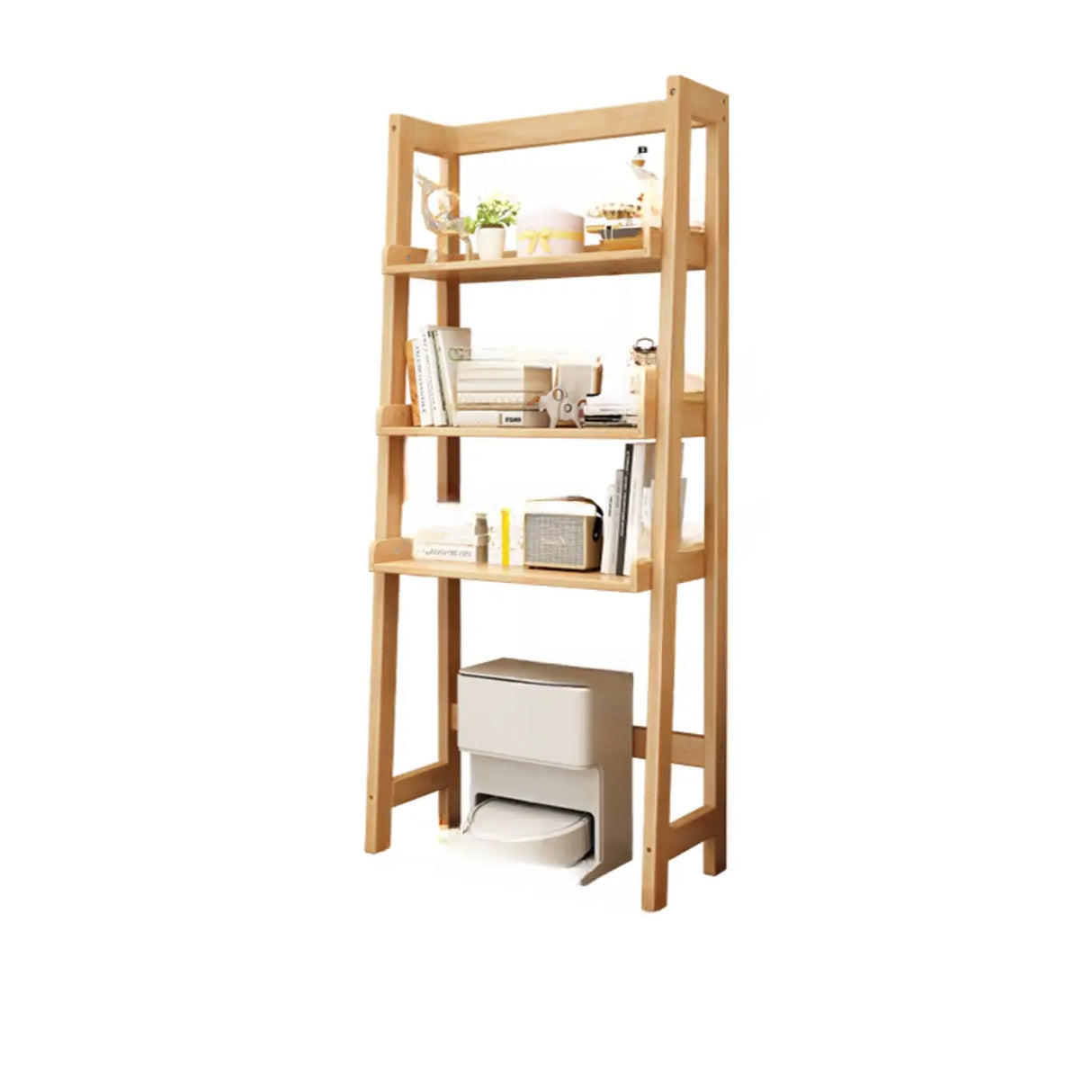 Scandinavian Narrow Ladder Vertical Corner Wood Bookshelf Image - 9