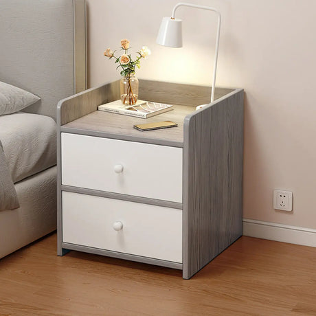 Scandinavian Narrow Wood Gray-White Storage Nightstand Image - 1