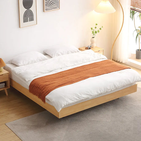 Scandinavian Natural Finish Queen Wood Panel Bed Frame Image - 1