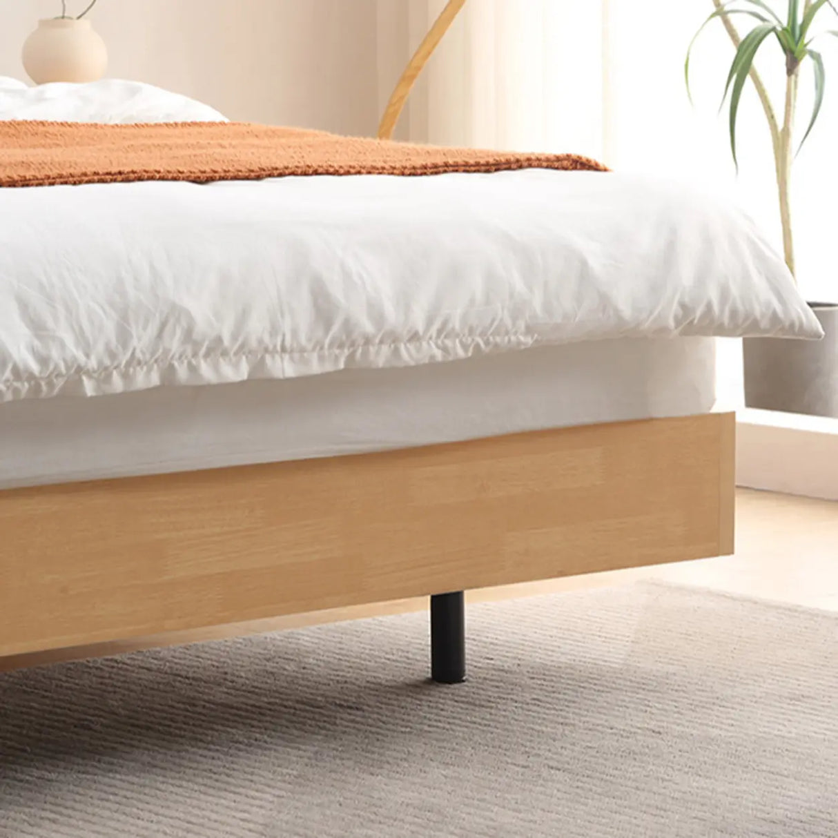 Scandinavian Natural Finish Queen Wood Panel Bed Frame Image - 5
