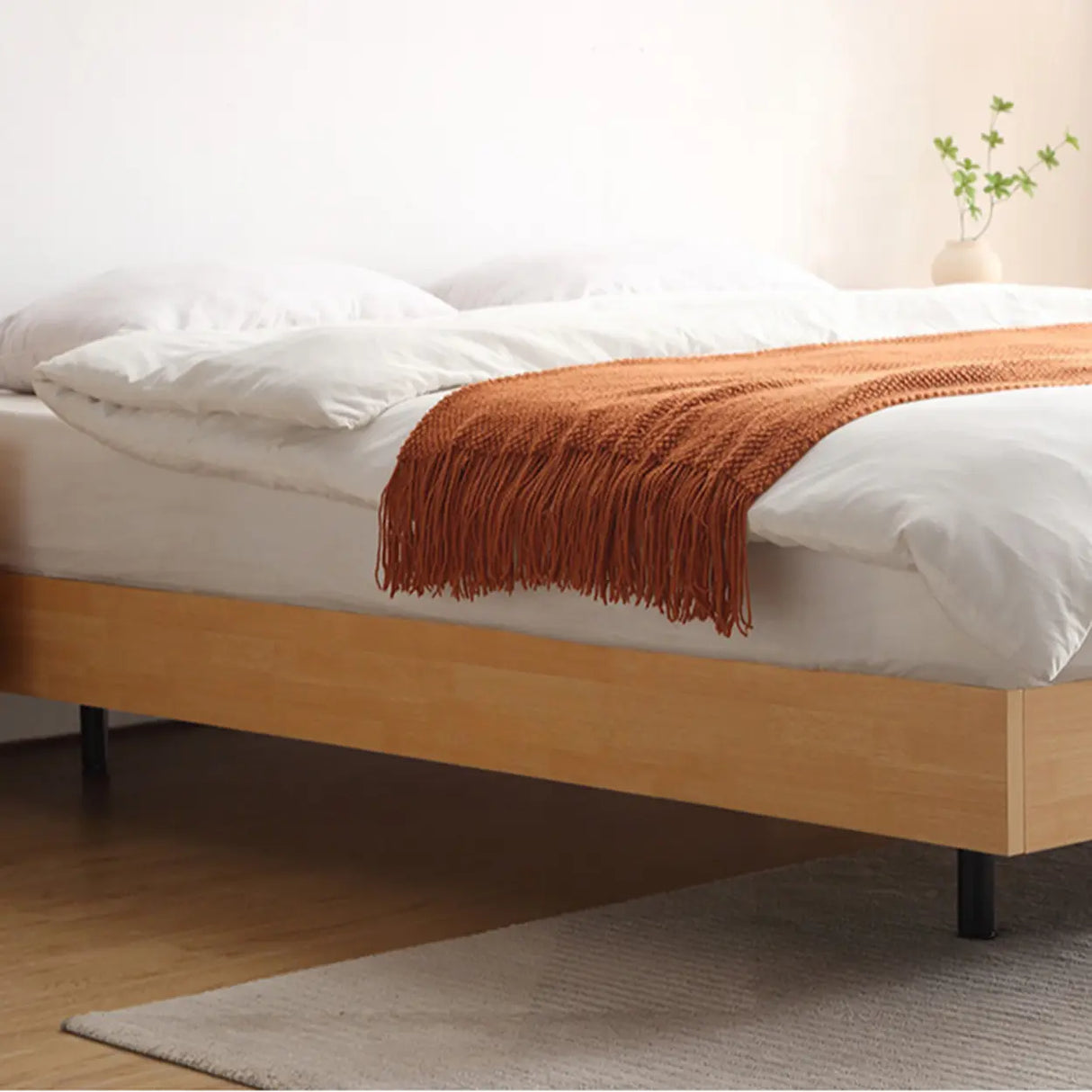 Scandinavian Natural Finish Queen Wood Panel Bed Frame Image - 7
