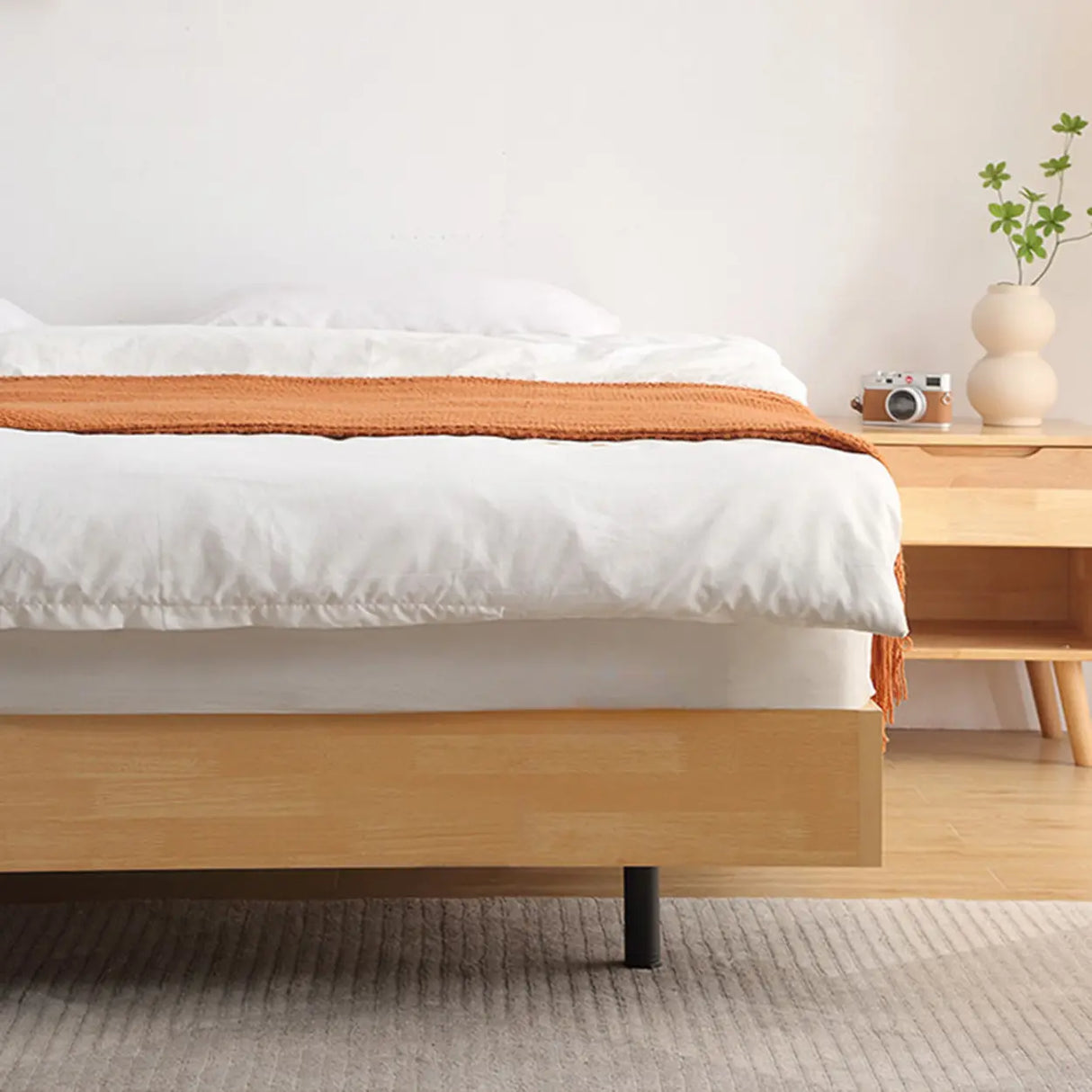 Scandinavian Natural Finish Queen Wood Panel Bed Frame Image - 8