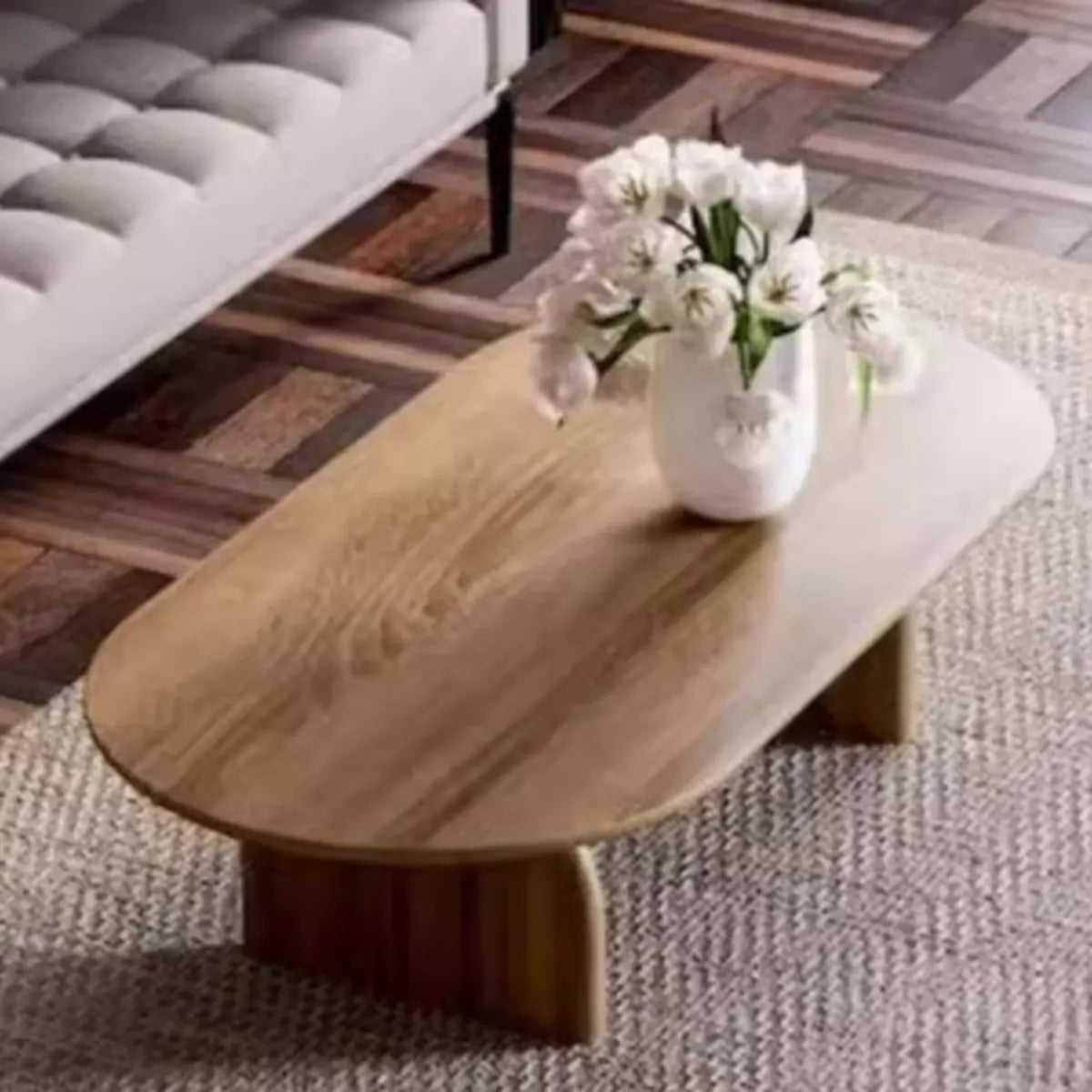 Scandinavian Natural Pine Wood Sled Single Coffee Table Image - 8