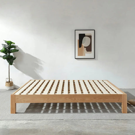Scandinavian Natural Queen Rectangular Wood Panel Bed Image - 1