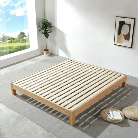 Scandinavian Natural Queen Rectangular Wood Panel Bed Image - 2