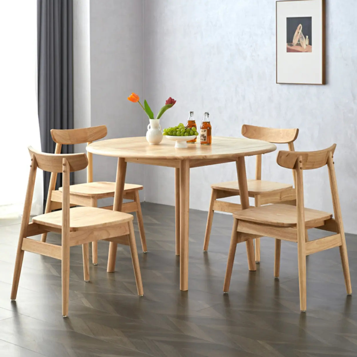 Scandinavian Natural Rubber Wood Extendable Dining Table Image - 11