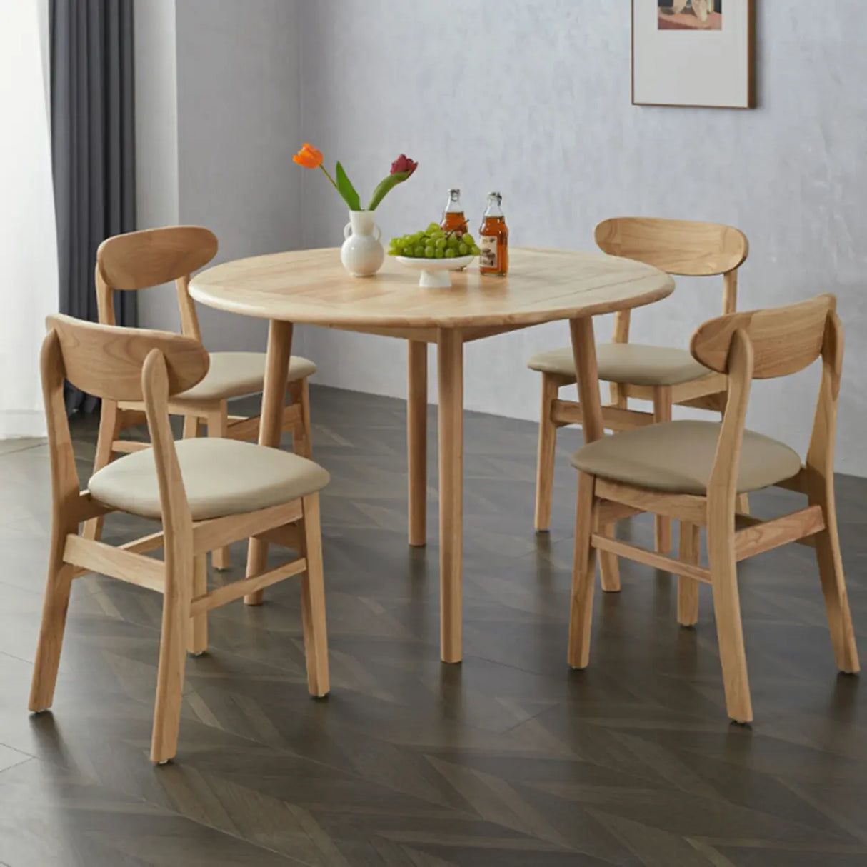 Scandinavian Natural Rubber Wood Extendable Dining Table Image - 3