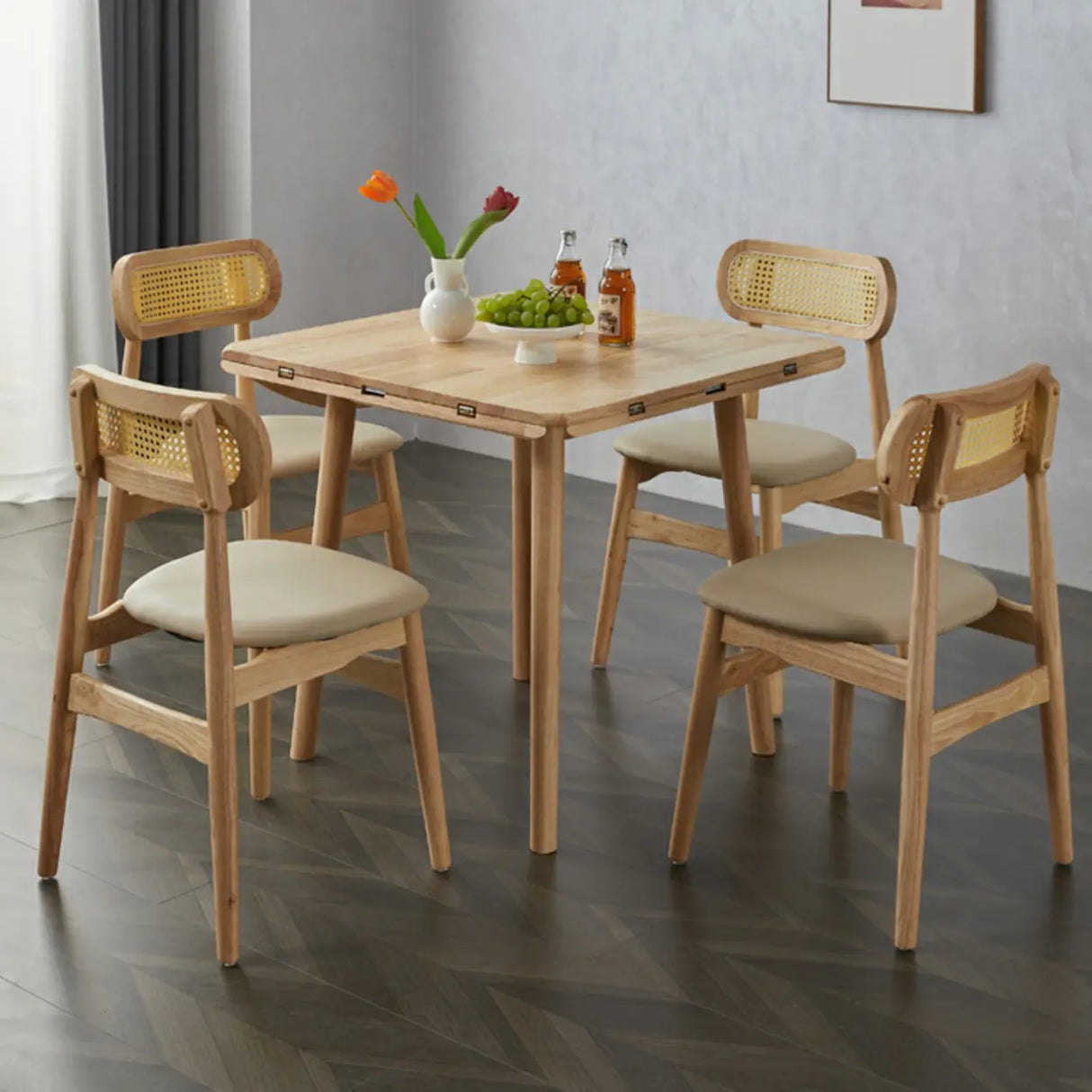 Scandinavian Natural Rubber Wood Extendable Dining Table Image - 5