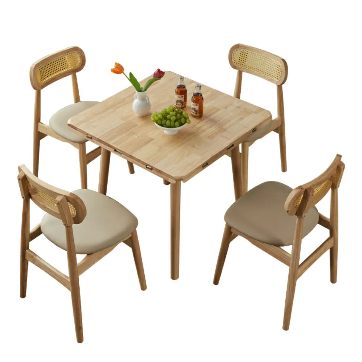Scandinavian Natural Rubber Wood Extendable Dining Table Image - 6