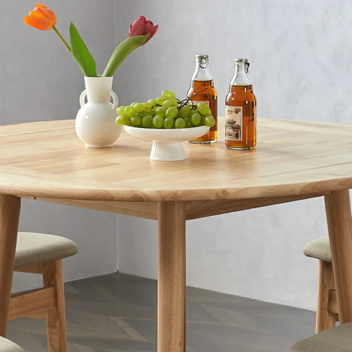 Scandinavian Natural Rubber Wood Extendable Dining Table Image - 7