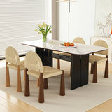 Scandinavian Natural Wood Low Back Woven Dining Chairs Image - 1